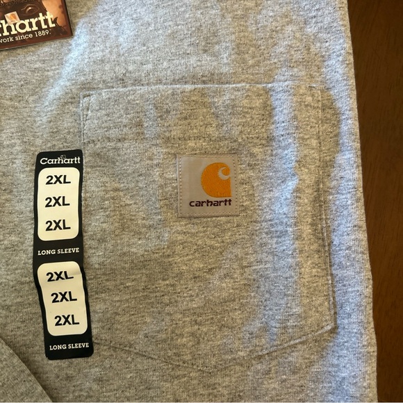 NWT Carhartt K126 Men's Loose Fit Hvyweight Long-Sleeve Pocket T-Shirt 2XL Grey - Picture 2 of 5